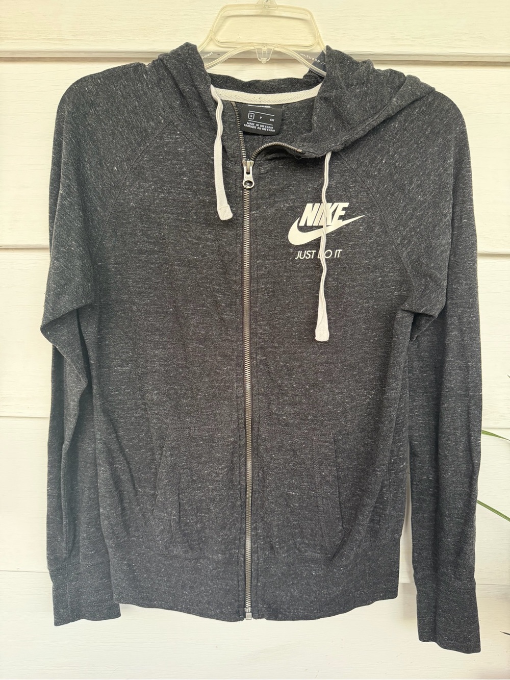 Nike Gym Full Zip Hoodie Small Charcoal Gray Just Do It Lightweight Zip Up